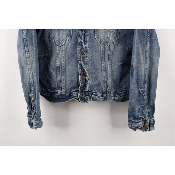 Vintage Y2K American Eagle Outfitters Mens Small Faded Denim Jean Trucker Jacket - Picture 3 of 16